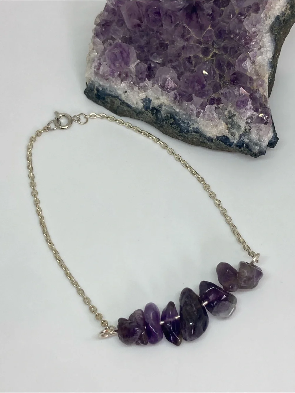 Amethyst Chip Bar Anklet - Purple Gemstone Chain